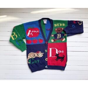 PBJ Sport vtg‎ teacher alphabet cat dog bear cardigan sweater